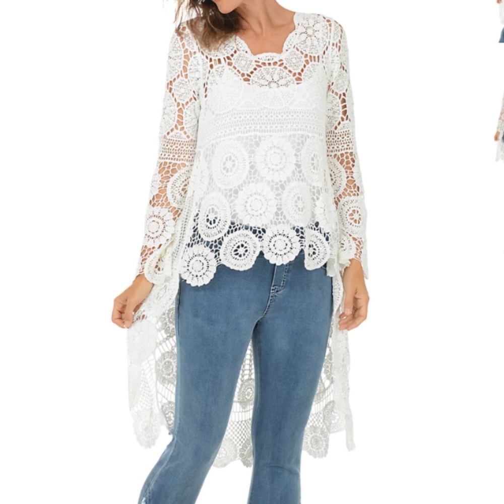 Womens Hi Lo Crochet Cardigan sz L EUC $125R